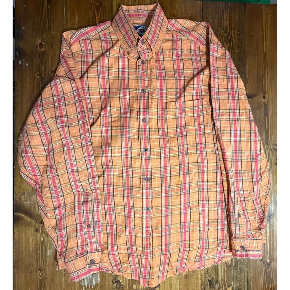 Vintage 90s‎ Ruff Hewn Plaid Shirt Men's Medium Made in Hong Kong